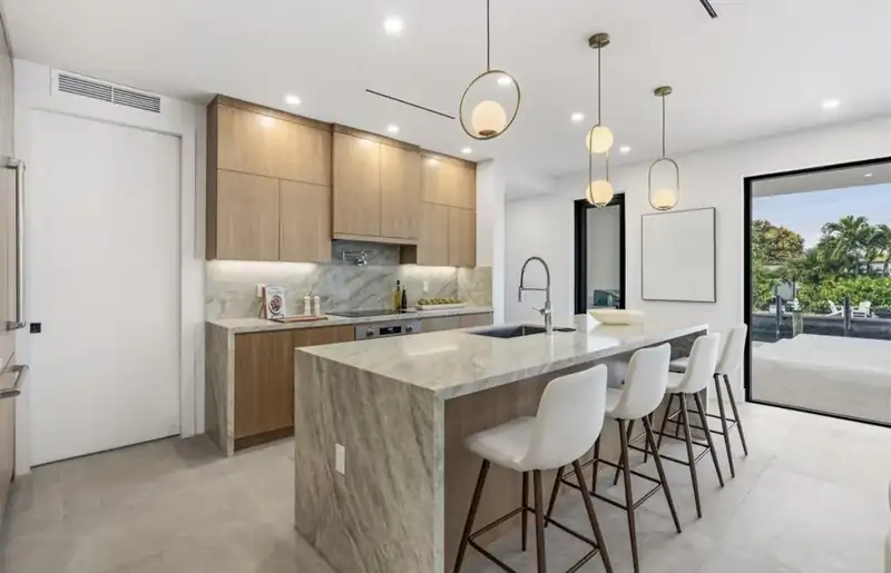 Modern kitchen with pendant lighting